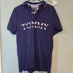 Tommy Hilfiger Spellout Short Sleeve Polo Shirt Mens Size Medium 100% Cotton